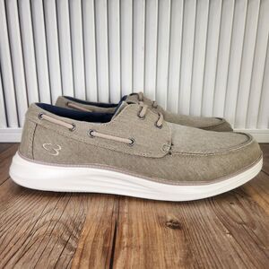 Skechers Concept 3 Men Sz 10.5 Khaki Canvas Memory Foam Casual Boat Shoes 244005